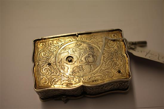 An early 20th century Swiss silver singing bird box, 4in.